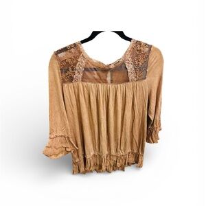 Cowgirl Hardware Tan Lace Top
